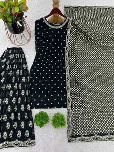 Sharara Salwar de Mujer, Hecho a Mano, Moderno, Étnico, con Lentejuelas de Imitación de Georgette, para Invierno y Verano, Festivales, Diwali, Bodas y Fiestas. - Product Image 4