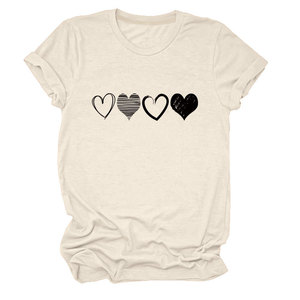 T-shirt tendance à manches courtes et col rond pour femme, motif cœur ajouré, quatre modèles différents – Grande Vente - Product Image 1