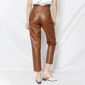 Pantalones de cuero sintético para mujer, estilo pull-on, cintura alta, suaves y elásticos, de PU, a la moda, casuales, para uso diario, OEM, ODM, venta al por mayor personalizada - Product Image 6