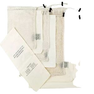 Sacs en maille de coton biologique réutilisables et écologiques pour les fruits et légumes, produits d'emballage et d'impression à cordon de serrage - Product Image 1