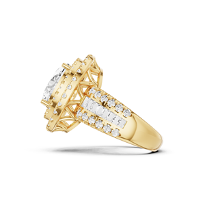 Bague de fiançailles solitaire en or jaune 14 carats avec diamant de laboratoire taille ovale de 2 carats, sertie d'un double halo central, bijoux fins de mariée - Product Image 2