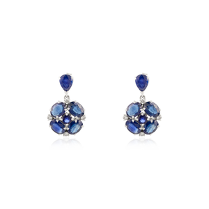 Boucles d'oreilles pendantes en saphir bleu et diamant 100% authentiques, pierre de naissance de septembre, pour femmes, en or blanc véritable 14 carats, bijoux fins - Product Image 1