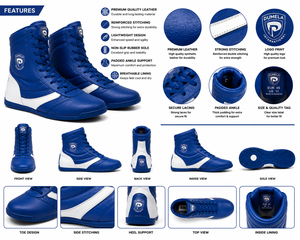 Botas de Boxeo Dumela, Azules y Blancas, de Cuero, de Caña Alta, para Entrenamiento, Ecológicas, Transpirables, Cómodas, Duraderas, para Todas las Estaciones - Product Image 6