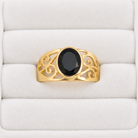 Anillo Ovalado de Ónix Negro Natural con Acabado en Oro, Anillo de Filigrana, Joyería Elegante Hecha a Mano para Mujer, Regalo
