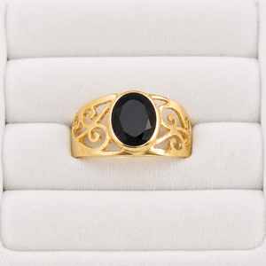 Natural Black Onyx Oval <b>Ring</b> in Gold Finish Filigree <b>Statement</b> <b>Ring</b> Elegant Handmade Jewelry for Women Gift - Product Image 4