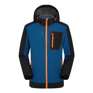 Custom Softshell Jacket Men Fleece Lined Blue Red Grey Navy Waterproof Hooded Color Block Full Zip Up Outdoor Warm Coat - Product Image 1