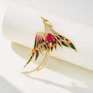 Broche de Pájaro Esmaltado de Plata 925 con Alas de Rubí Creado en Laboratorio, Pin de Solapa, Joyería de Pluma, Regalo para Mujer L - Product Image 2