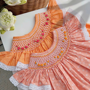 Vestido de Bebé Niña de Fábrica Directa, Lino Ahumado, Holgado, Cómodo, Suave, para 4 Estaciones, con Estampado Floral y Animal - Product Image 1