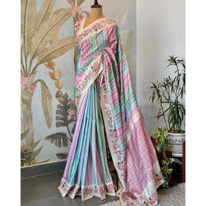 Vestidos de Noche, Hermoso Sari con Estampados Digitales y Bordados - Product Image 5