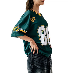 Maillot de football américain unisexe vert tendance en maille, T-shirts de sport en coton de qualité supérieure, service OEM, vente en gros, commande en gros - Product Image 2