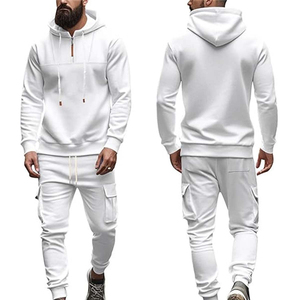 <b>Mens</b> Beige Hooded Tracksuit Full Sleeve Solid Color Casual Jogger Set With Side Pockets Drawstring Closure Autumn Wear - Product Image 3