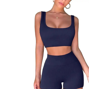 New Sexy Club Floral Sports Yoga Bra And <b>Shorts</b> Sets Women Summer Solid Sets Sleeveless Crop Top knitted two Pieces Set - Product Image 4