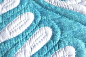 Personalized Blue Hawaiian Cotton Quilt Bedspread Hand Appliqued Hand Quilted Custom Heirloom Bedding For <b>Queen</b> And King <b>Beds</b> - Product Image 6