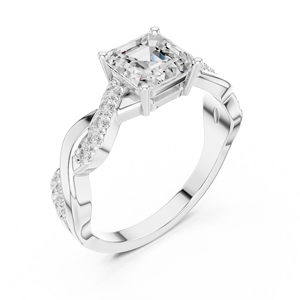 แหวนหมั้นดีไซน์เกลียวสวยหรู ทำจากทองคำขาว 14K ประดับเพชรทรง Asscher คุณภาพเยี่ยม ได้รับการรับรองจาก GRA - Product Image 4