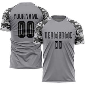 Custom Sublimated Soccer Jersey Set Men's Gray Camouflage Short Sleeve Moisture Wicking Football Gear Team Name Number Printed - Product Image 2