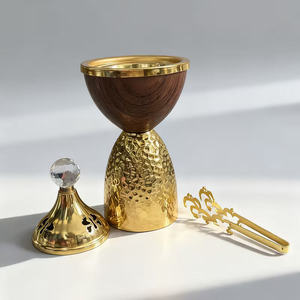 Gold And <b>Silver</b> Incense <b>Burner</b> Set Featuring Hammered Metal And Wood Elegant Home Decorative Pieces Crafted For Fragrance - Product Image 4