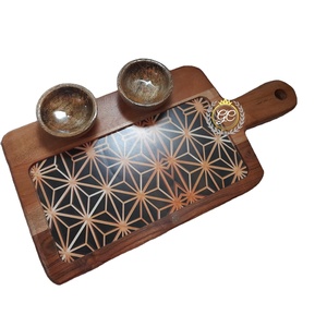 Ensemble de bols de service à trempette en copeaux de bois d'acacia au design moderne plateau d'apéritif imprimé tasse à trempette assortie pour les collations et les fêtes divertissantes - Product Image 1