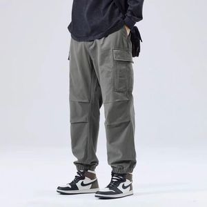 Pantalones de trabajo casuales para hombre, de cintura media, estilo cargo, con cremallera, doble rodilla y múltiples bolsillos, de corte holgado, de sarga - Product Image 3