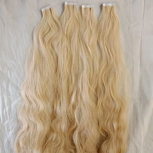 Extensions de cheveux humains indiens Remy de luxe 100g, vierges, lisses et ondulés, double trame, à bandes adhésives, couleur naturelle épaisse, qualité supérieure - Product Image 1