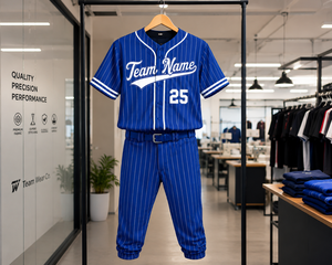 Ensemble de maillot et pantalon de baseball rayé bleu pour hommes (jeunes et adultes) – Anti-humidité, respirant, séchage rapide – Tenue d'équipe – Service OEM - Product Image 5