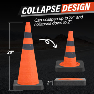 CITICITY 28 Inch Traffic Safety Cones with Black Weighted Base, Construction Orange Pop-up Cones for Road Safety - Product Image 5