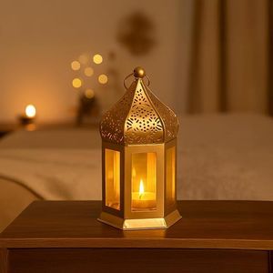Kraft World Factory Wholesale Handmade Eco-Friendly Portable Small Gold <b>Lantern</b> Ramadhan Gift Moroccan Glass <b>Tealight</b> Holder - Product Image 1