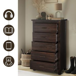 Commode verticale à 5 tiroirs 73x40x120cm en MDF marron avec placage en bois massif - Product Image 5