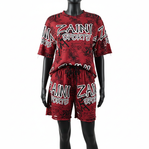 ชุดเสื้อยืดและกางเกงขาสั้นผ้าคอตตอนเจอร์ซีย์พรีเมียมสำหรับผู้หญิง 180 GSM เนื้อผ้านุ่ม ระบายอากาศได้ดี สีแดง พิมพ์ลายกราฟิก รับสกรีนโลโก้ ชุดเซ็ตสำหรับผู้หญิง - Product Image 6