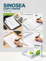 Papier A4 Sinosea GE-A4-01 70-80GSM en pâte de bois vierge, 500 feuilles/rame, 5 rames/boîte, compatible jet d'encre, usage industriel, Zhejiang