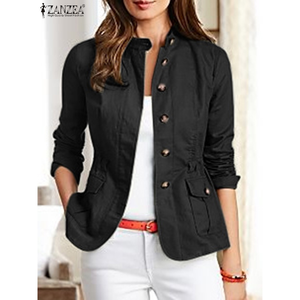 Women's Fashion Streetwear Long Sleeve Stand Collar Autumn Casual Vintage Office Outwear Jacket 2023 - Product Image 2