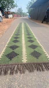 Green Geometric Handmade Wool Jute Stair <b>Runner</b> Traditional Farmhouse <b>Hallway</b> Staircase <b>Rug</b> Custom Entryway Floor Carpet - Product Image 3