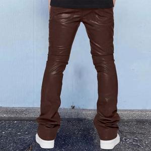 Men's wide leg PU coated pants Waterproof autumn workwear Multiple pockets elastic waist Drawstring closure style - Product Image 4