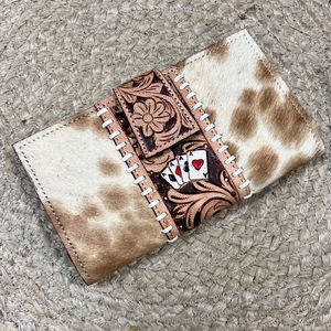 Custom Factory Price Wholesale Vintage Style Cowhide <b>Leather</b> Clutches New Hand <b>Tooled</b> <b>Leather</b> Floral Ladies Long Wallet Purse - Product Image 4