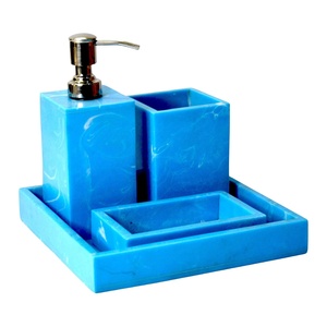 Modern Blue Resin Five-Piece Customized Shape Portable Eco-Friendly Bathroom Set Soap Dispenser <b>Toothbrush</b> <b>Holder</b> Tray Easy - Product Image 4