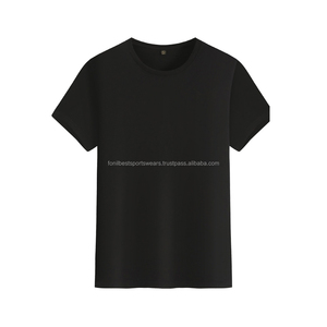 Camiseta de Manga Corta para Hombre, Cuello Redondo, Negra, Corte Regular, Algodón Jersey, Diseño Liso Teñido, Tejido Transpirable, Ecológico, 300g - Product Image 1