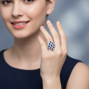 Sapphire Diamond <b>Cocktail</b> <b>Ring</b> | 18K White <b>Gold</b> Luxury Statement <b>Ring</b> 0.90TCW Fine Jewelry for Women Wedding Party Gift Elegant - Product Image 1