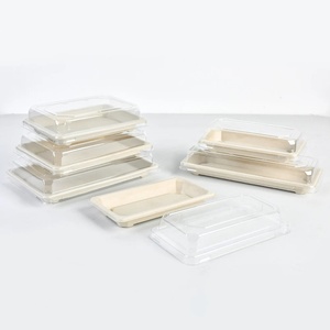 Sugarcane Bagasse 425ml Disposable Square Food Tray Eco Friendly Biodegradable Modern Party <b>Container</b> Transparent Lid <b>Takeaway</b> - Product Image 1