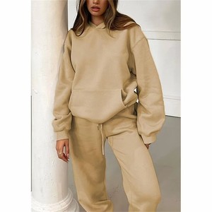 Conjunto de Sudadera con Capucha para Mujer, 100% Algodón, Color Sólido, Corte Holgado, Forro Polar, Manga Larga, Informal, con Bolsillo, Largo Completo, OEM - Product Image 2