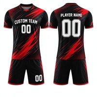 Jersey Sepak Bola Tim Kustom Terbaru 2026 Hitam Merah Sublimasi Lengan Pendek Cepat Kering Unisex Dewasa V-Neck Elastis Musim Panas 100%