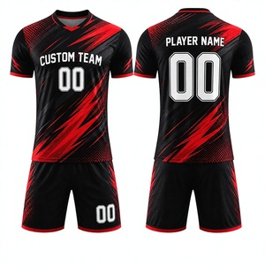 Nouveau Maillot de Foot Personnalisé 2026 Noir Rouge Sublimé Manches Courtes Séchage Rapide Unisexe Adulte Col en V Élastique Été 100% - Product Image 1