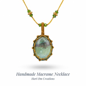 Handmade Labradorite Macrame Pendant Necklace Faceted Green Purple Flash Gemstone Boho Healing Jewelry Adjustable Cord Women - Product Image 4