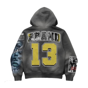 แบรนด์ 13 If I Ruled The World เสื้อฮู้ดซิปผู้ชายทรงโอเวอร์ไซส์ พิมพ์ลายฮิปฮอป ทรงปกติ สไตล์ฤดูใบไม้ร่วง - Product Image 2