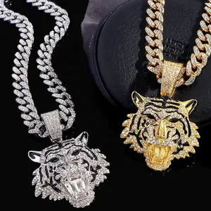Ice Out Lion tiger Head Handmade Custom Pendant For men Micro-inlaid Hip Hop Big Pendant Men's Necklace