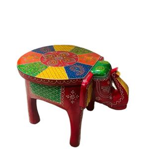 Taburete Decorativo Ecológico de Madera con Forma de Elefante, Diseño Art Deco Hecho a Mano, Motivos Tradicionales Pintados a Mano, para Hogar u Oficina - Product Image 1