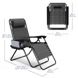 Chaise longue d'extérieur zéro gravité avec porte-gobelet, chaise de camping pliable portable en gris - Product Image 5