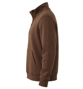 Custom Dark Brown Quarter <b>Zip</b> Fleece Pullover Sweatshirt Heavyweight Kangaroo Pocket Stand Collar Plain Oversized Athletic - Product Image 3