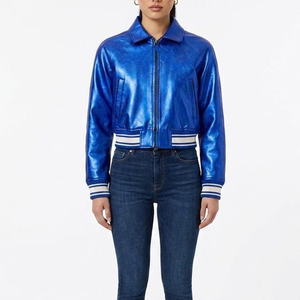 Veste à col roulé réversible en cuir véritable bleu roi pour femme, style sororité, personnalisable, imperméable, grandes tailles, vente en gros 2026 - Product Image 1