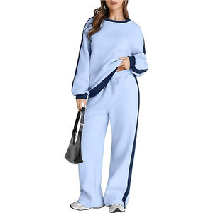 Conjunto Deportivo de 2 Piezas para Mujer, Estilo Color Block, Informal, de Felpa, para Descansar, Conjunto de Chándal a Juego, Ropa Deportiva Cálida y Cómoda, Estilo Urbano - Product Image 1