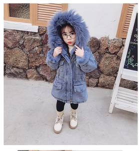 Ropa para Niñas, Abrigos para Niñas, Chaquetas con Cuello de Piel para Invierno y Otoño, Ropa Infantil, Chaqueta de Mezclilla Gruesa con Forro de Terciopelo, Ropa Exterior para Niños - Product Image 2