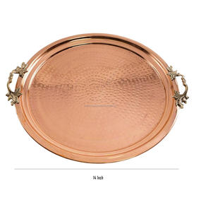 Nouvelle arrivée Plateau de service en cuivre martelé avec poignée en laiton-Grand plateau de table basse rond décoratif - Product Image 6